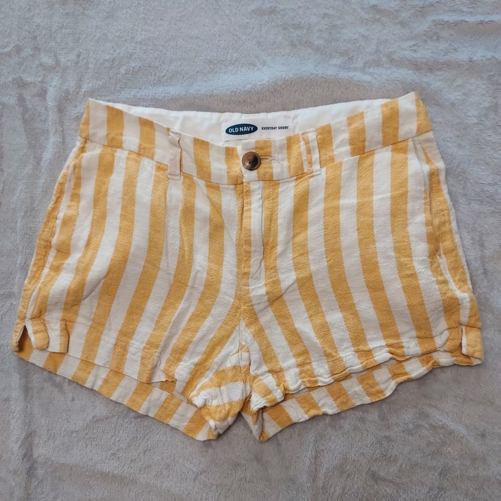 Old Navy Everyday Short Yellow White Striped Linen Blend Size 0 Coastal Summer